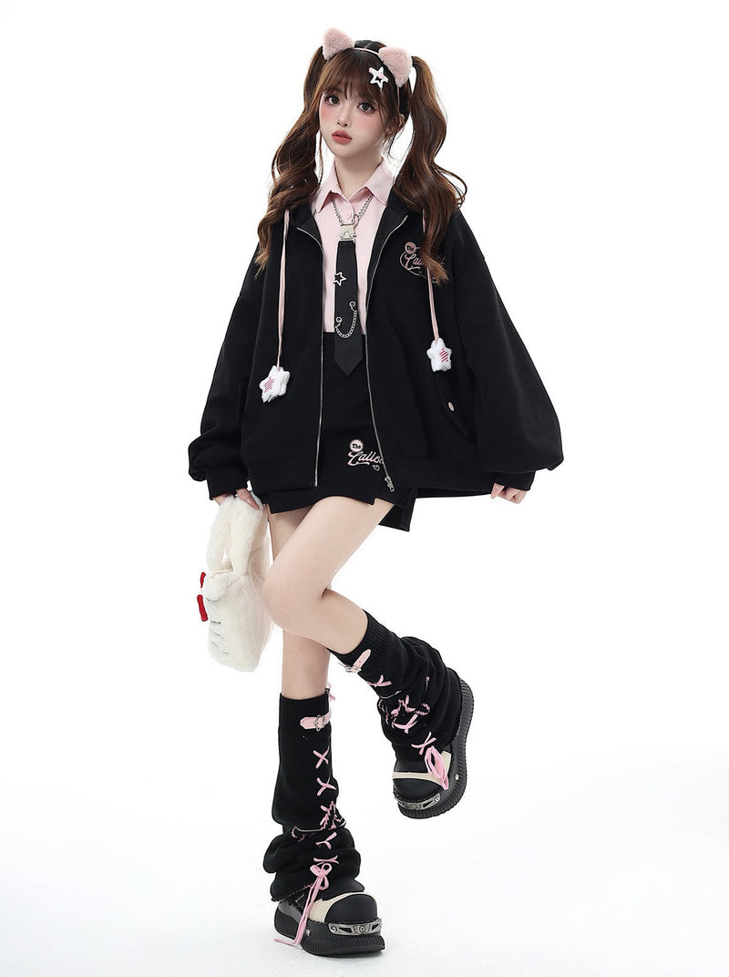 Small Hooded Zipper Hoodie + Tight Skirt