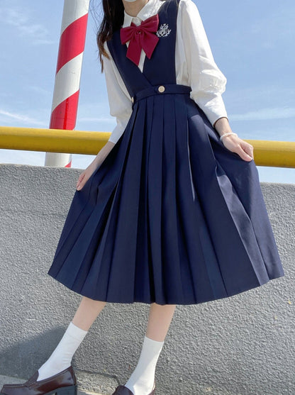 Chiffon Inner Shirt + College Suspender Skirt