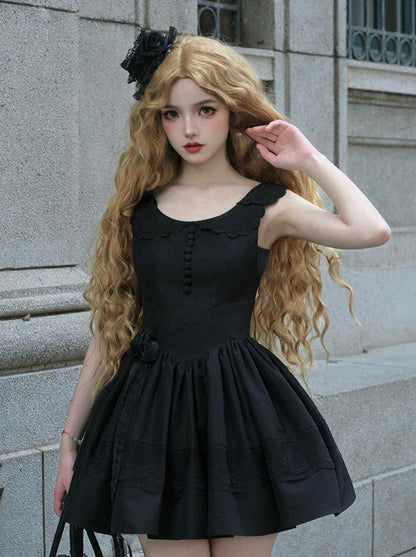 Night Traveler Classic Black Gothic Lace Jacket Dress + Ruffle White Blouse and Black Dress