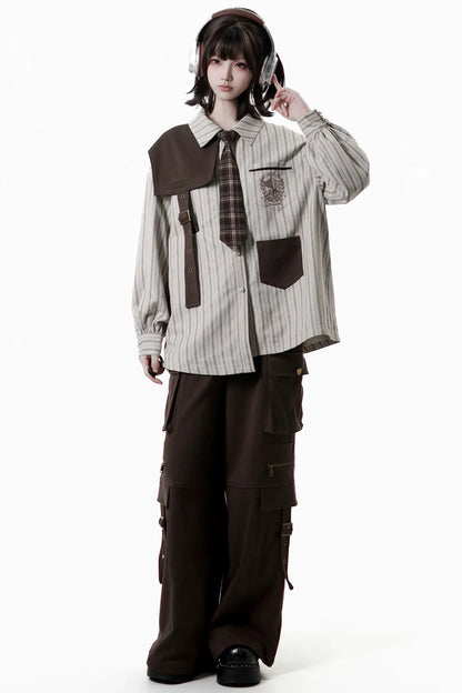 Striped Shirt Dress + Shirt + Cargo Pants + Tie