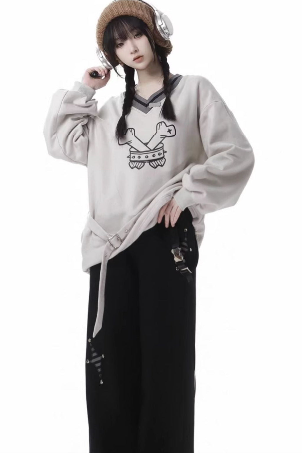 Gray Tone Shadow High End Star Cross Patch Buckle Coat Set