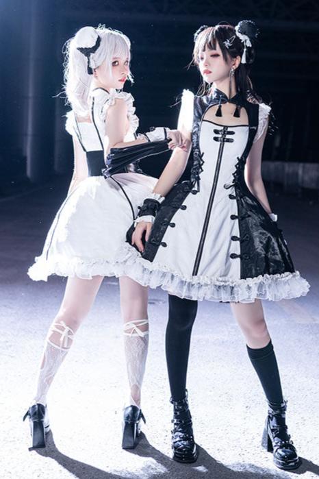 Dark Punk Black White Chinese-style Dress Suit