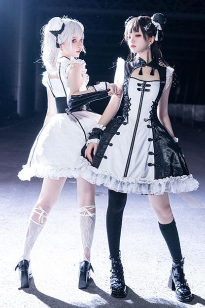 Dark Punk Black White Chinese-style Dress Suit