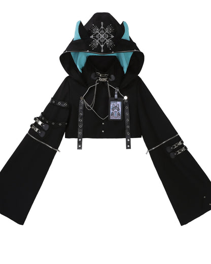 [pre-order] Daily Gothic Retro Punk Style Hooded Jacket + Pleated Jumper Skirt