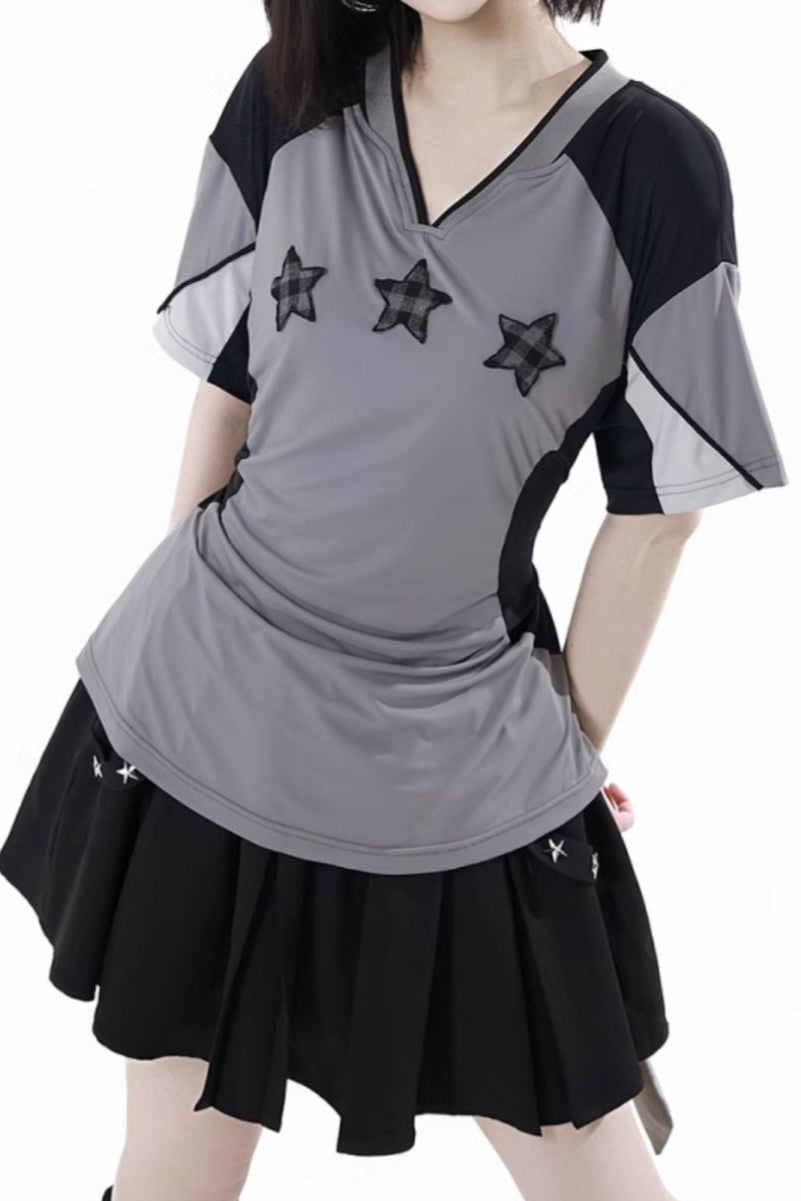 Mode Star Jersey Crew Neck Top + V Neck Top + Short Skirt + Long Skirt