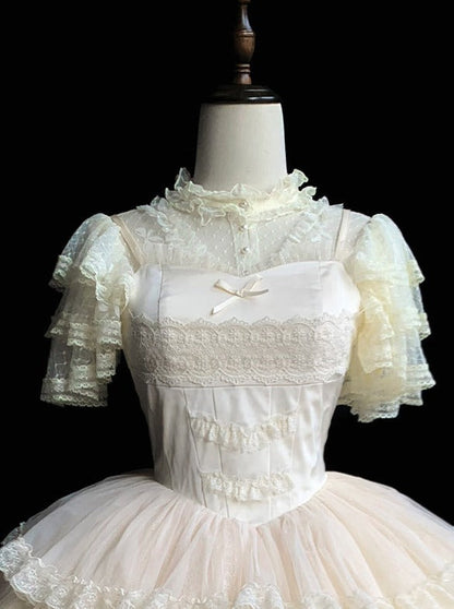 [pre-order] Pure White Girly Lolita Dress + Cardigan + Inner Top + Veil + Sleeves