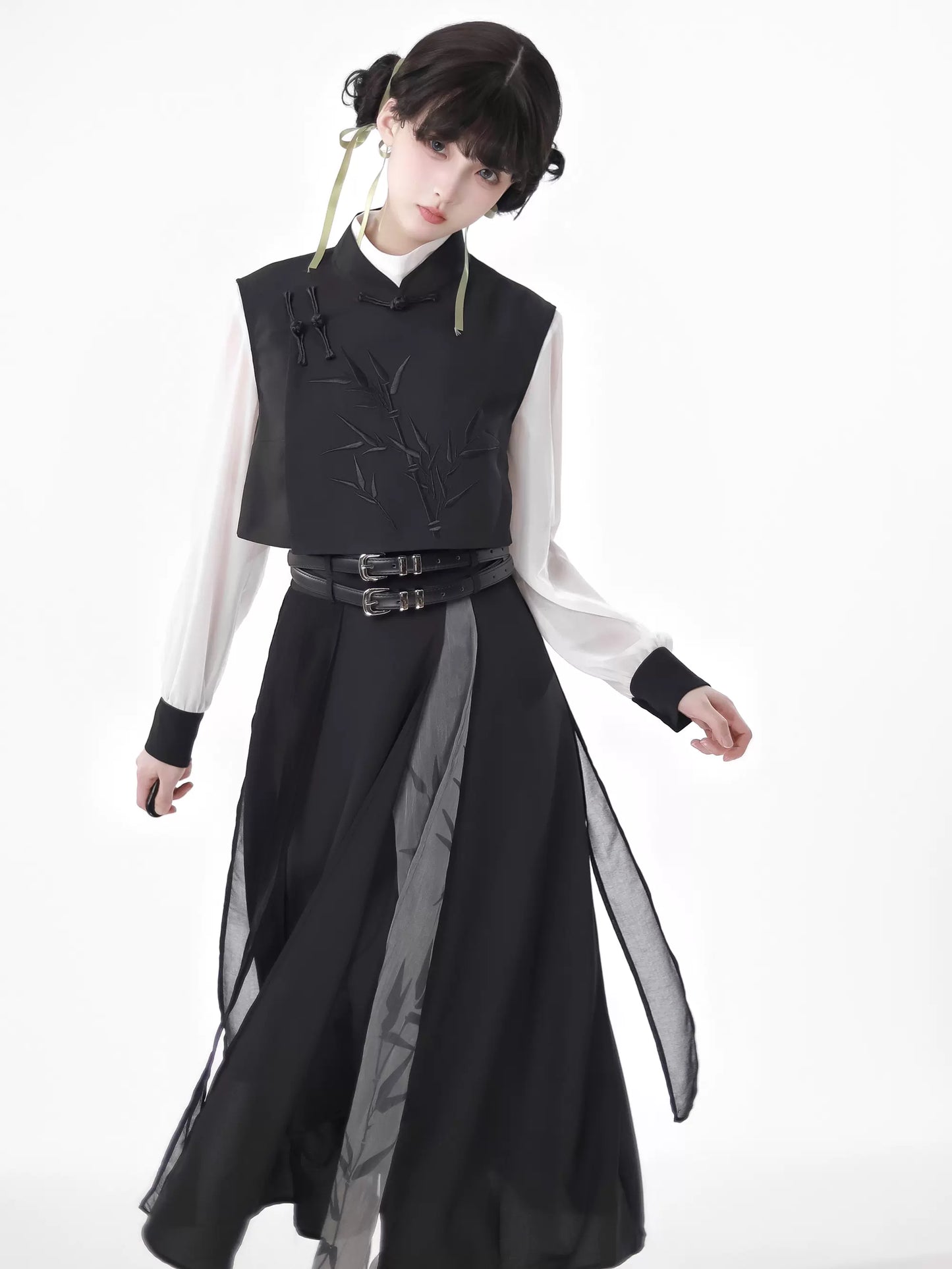 New Chinese-style Bamboo Print Black White Design Suit