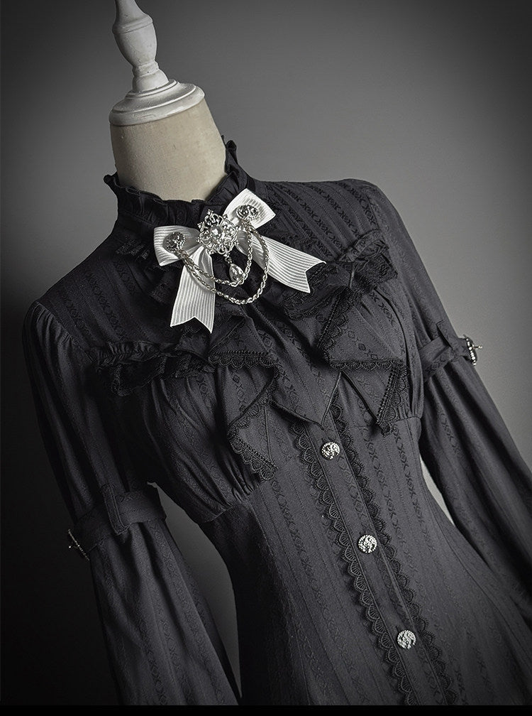 [pre-order Deadline: February 23] Dawnbreaker Gothic Ruffle Stand Collar Jacquard Ribbon Shirt