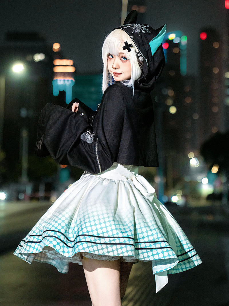 [pre-order] Daily Gothic Retro Punk Style Hooded Jacket + Pleated Jumper Skirt