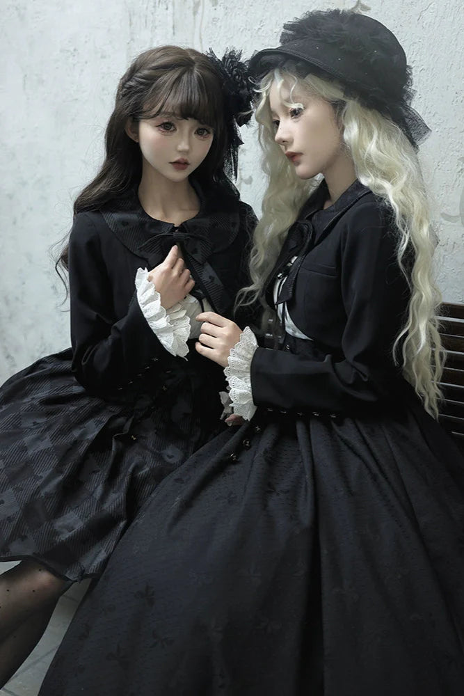 Silent Manor Dark Lolita Princess Jumper Skirt + Ribbon Collar Ruffle Jacket