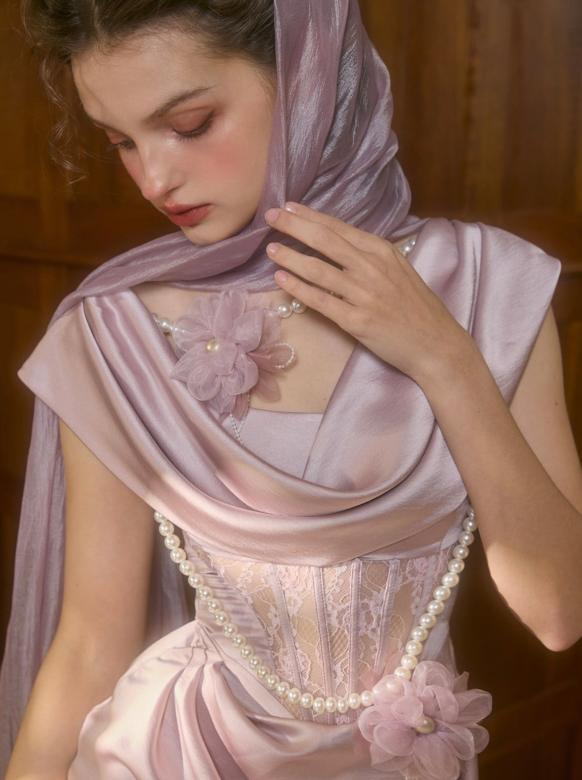 French Romantic Design Heavy Purple Satin Light Fishbone Dress