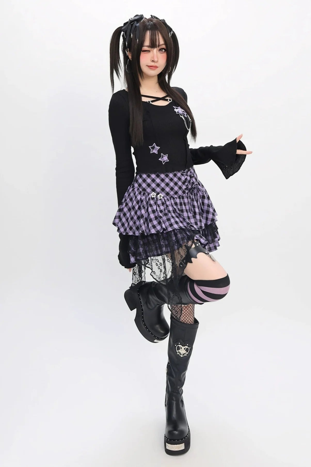 Abbey Slim Crop Top + Checkered Lace Skirt