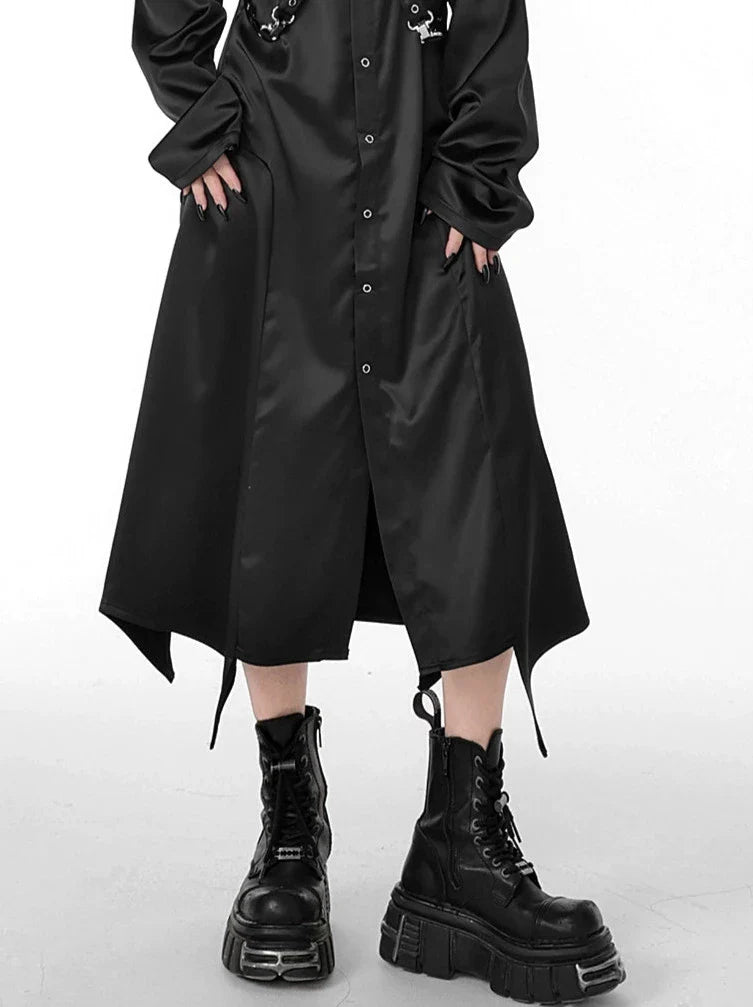 Detail Control Design Stitch Loose Slim Strap Long Shirt Dress