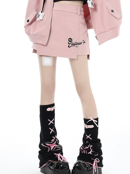 Small Hooded Zipper Hoodie + Tight Skirt