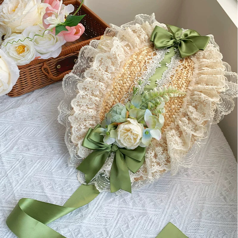 Green Embroidered Lolita One-piece Dress + Cardigan + Hat + Belt + Accessories