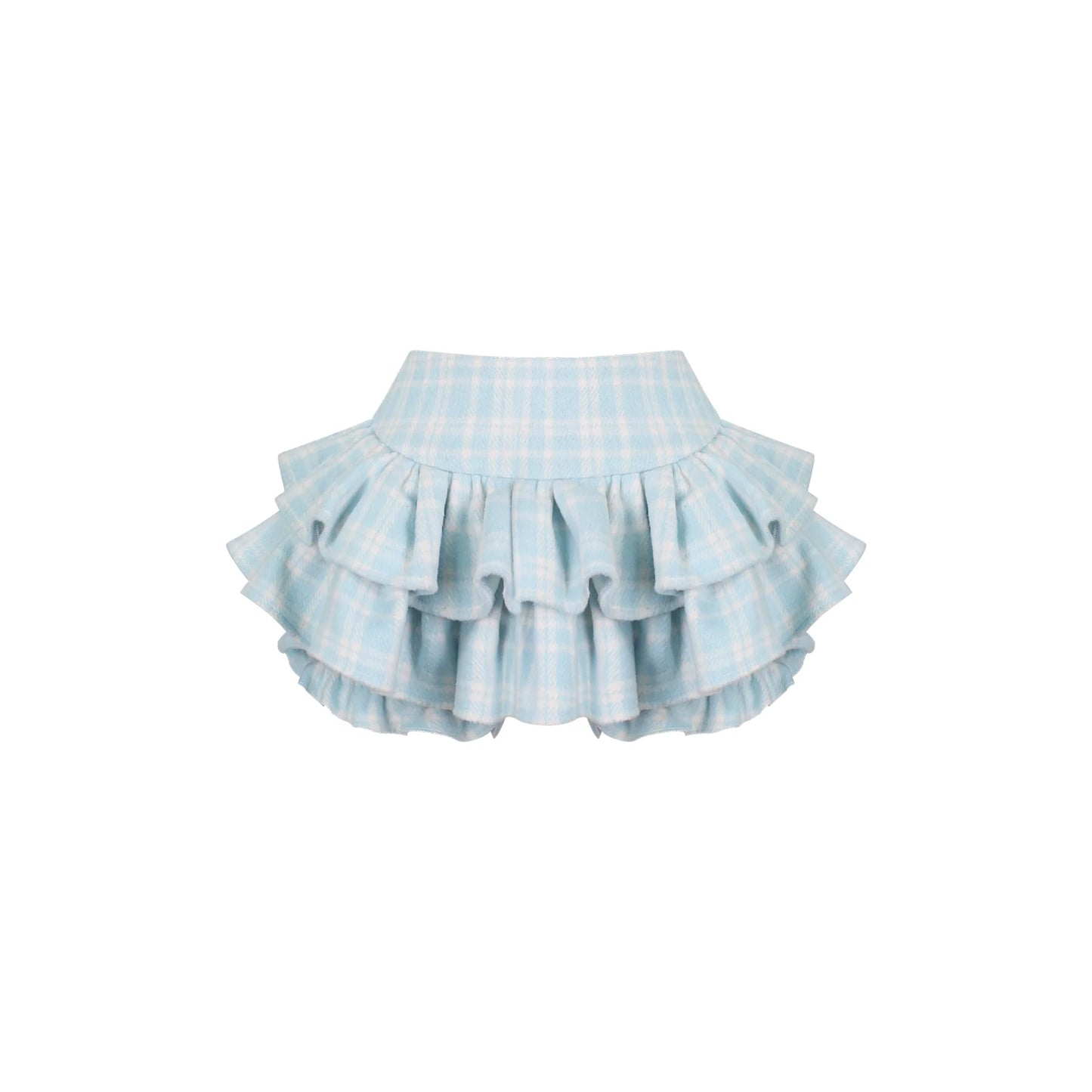 Custard Pudding Yellow Plush Jacket + Blue Plaid Tiered Skirt