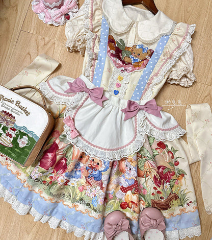 [pre-order] Carrot Print Layered Dress + Suspender Dress + Apron