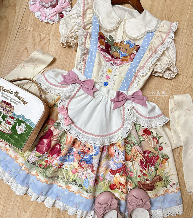 [pre-order] Carrot Print Layered Dress + Suspender Dress + Apron