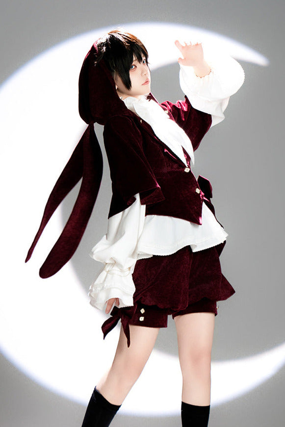Hunting Rabbit Retro Red Bunny Ear Jacket + Vest + Shorts