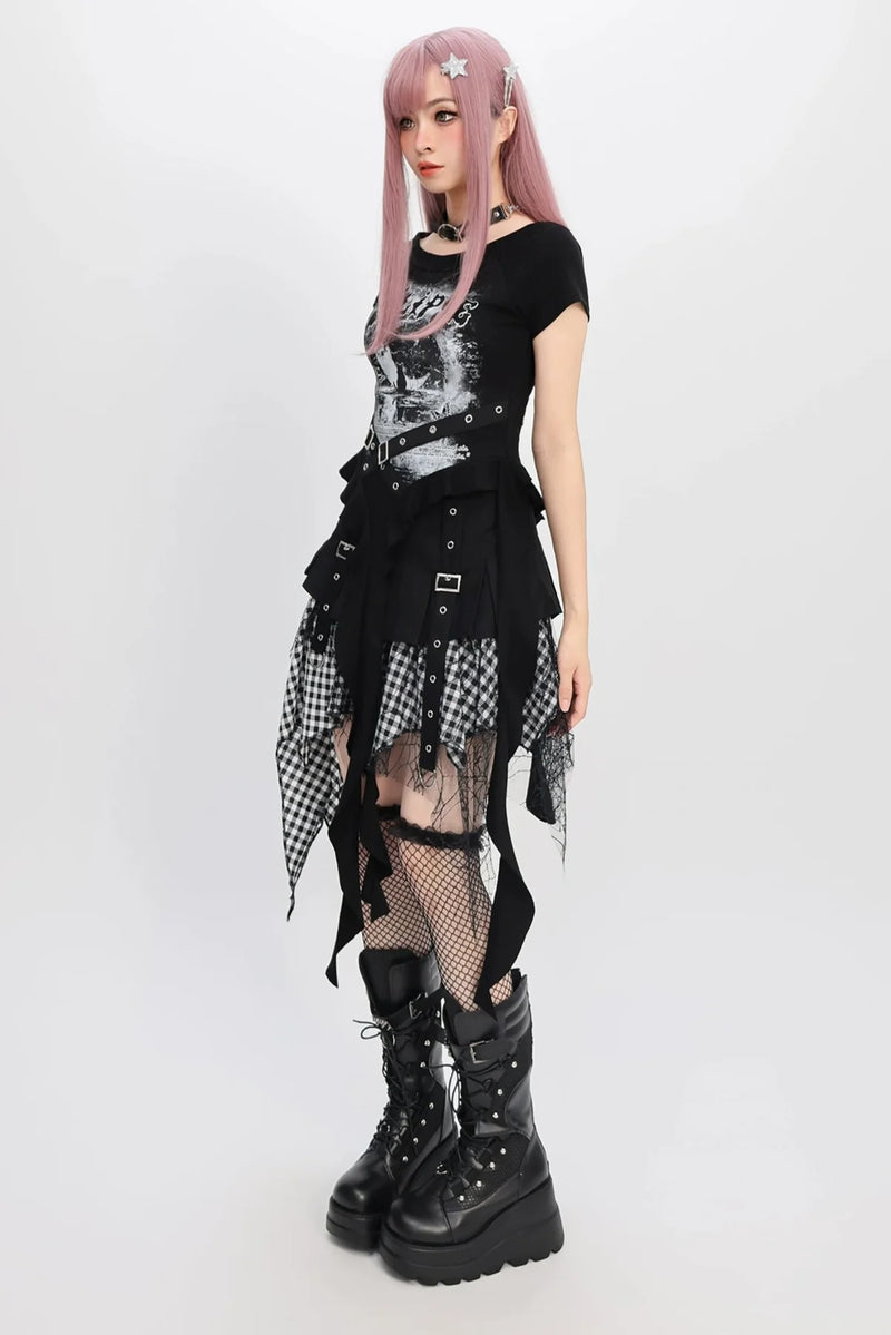 Dark Subculture Top + Plaid Skirt
