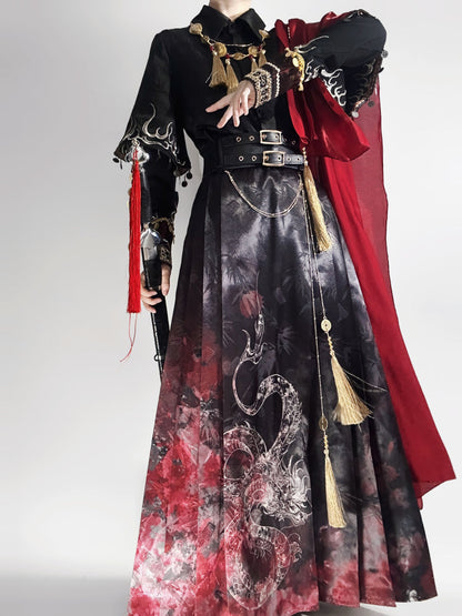 Fire China Long Coat + Top + Long Skirt