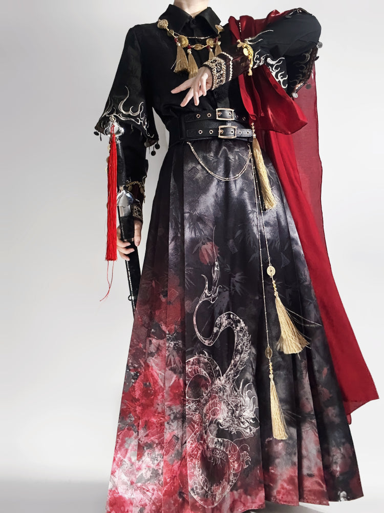 Fire China Long Coat + Top + Long Skirt