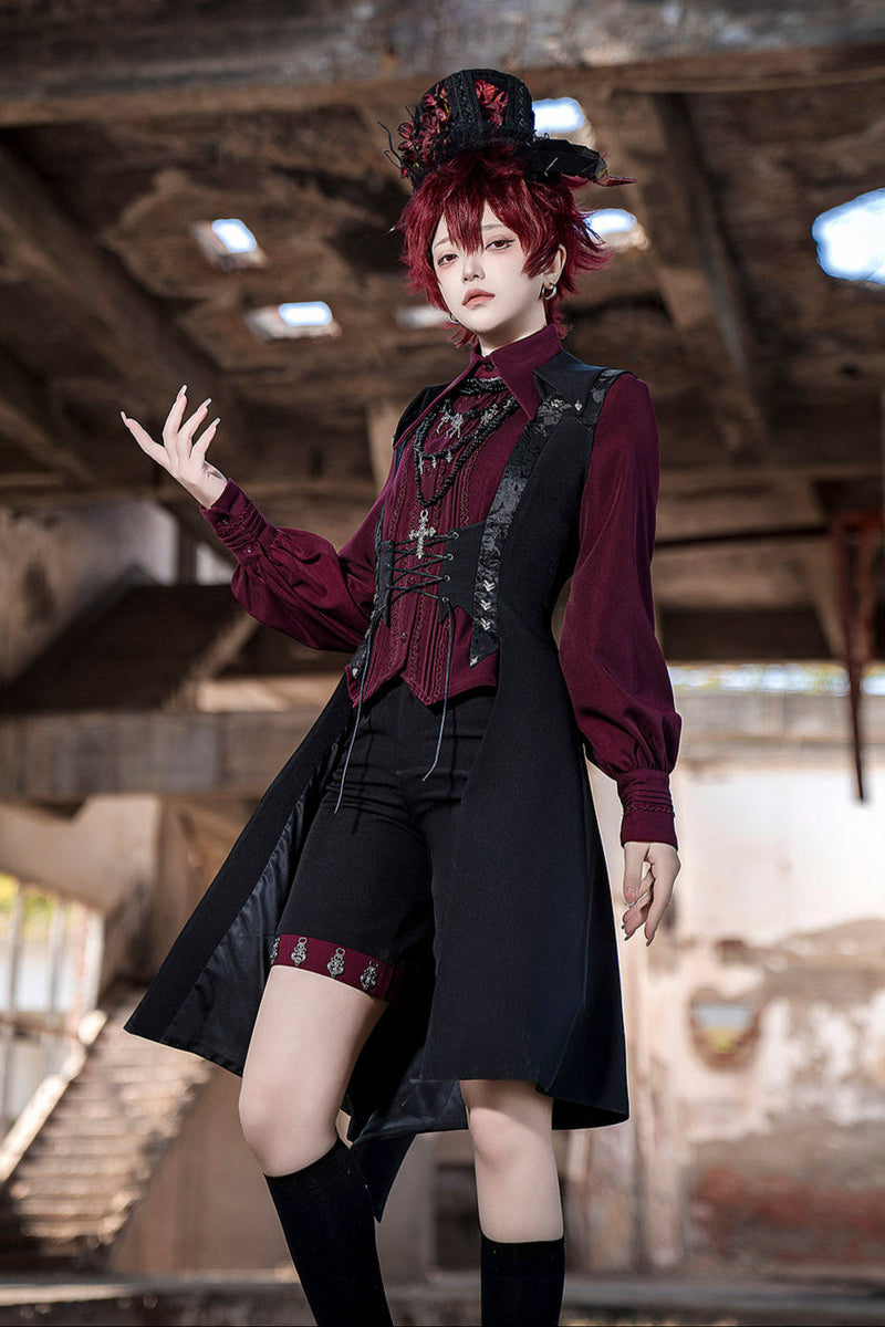 Red Black 4.0 Retro Dark Long Vest Prince Set