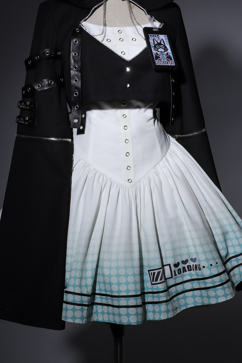 [pre-order] Daily Gothic Retro Punk Style Hooded Jacket + Pleated Jumper Skirt