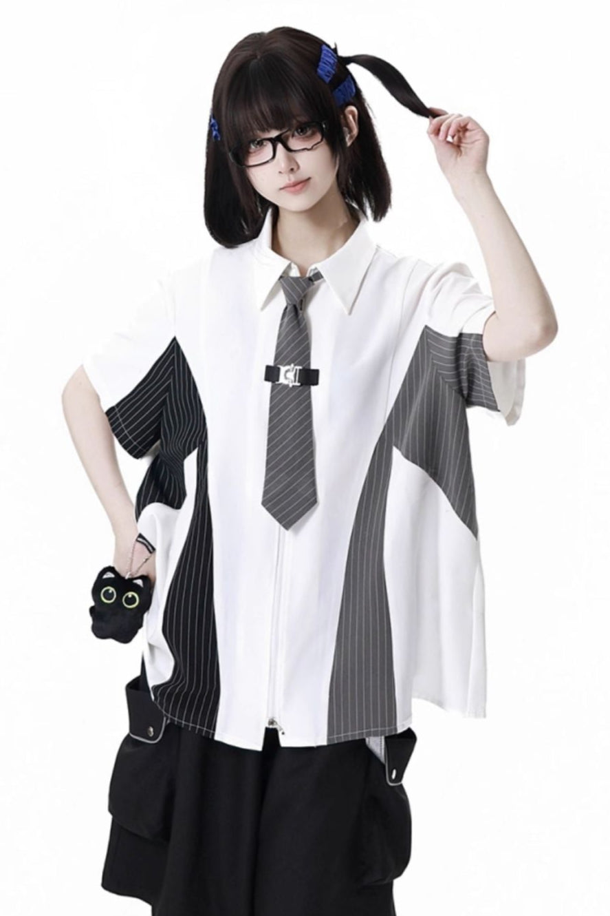 Stripe Stitch Design Shirt + Hooded Shirt + Shorts + Culottes + Tie