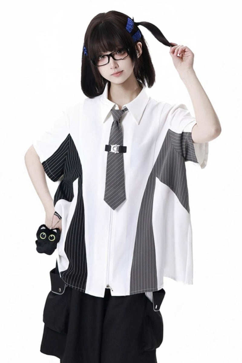 Stripe Stitch Design Shirt + Hooded Shirt + Shorts + Culottes + Tie