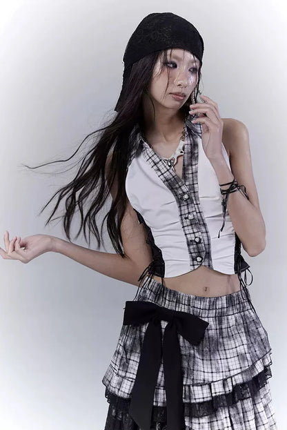 Y2k Dark Patchwork Vest Top