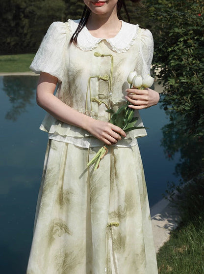 Chinese-style Tassel Chiffon Ruffle Layered Set