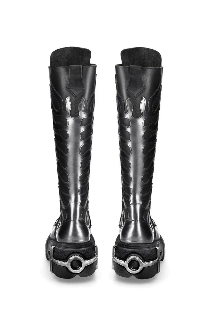 Dark Lace-up Slim Long Boots