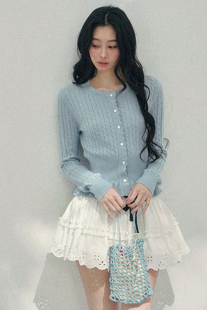 Pearl Crochet Ruffled Sweater