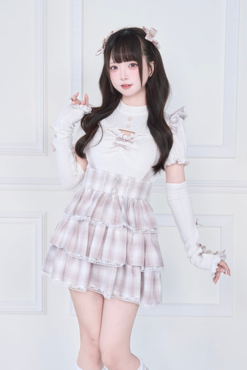[pre-order] Knit Top With Ribbon Sleeves + Gothic Cross Lace Up Skirt