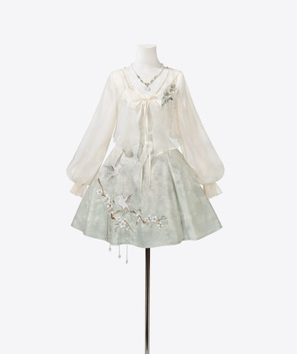 Chinese-style Gradient Retro Dress + Sheer Cardigan