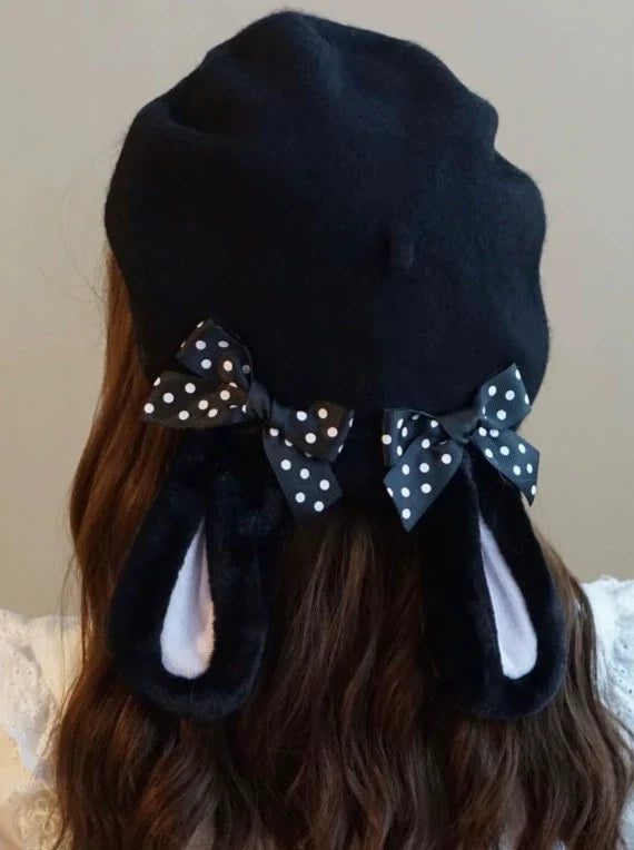 Dot Ribbon Bunny Beret