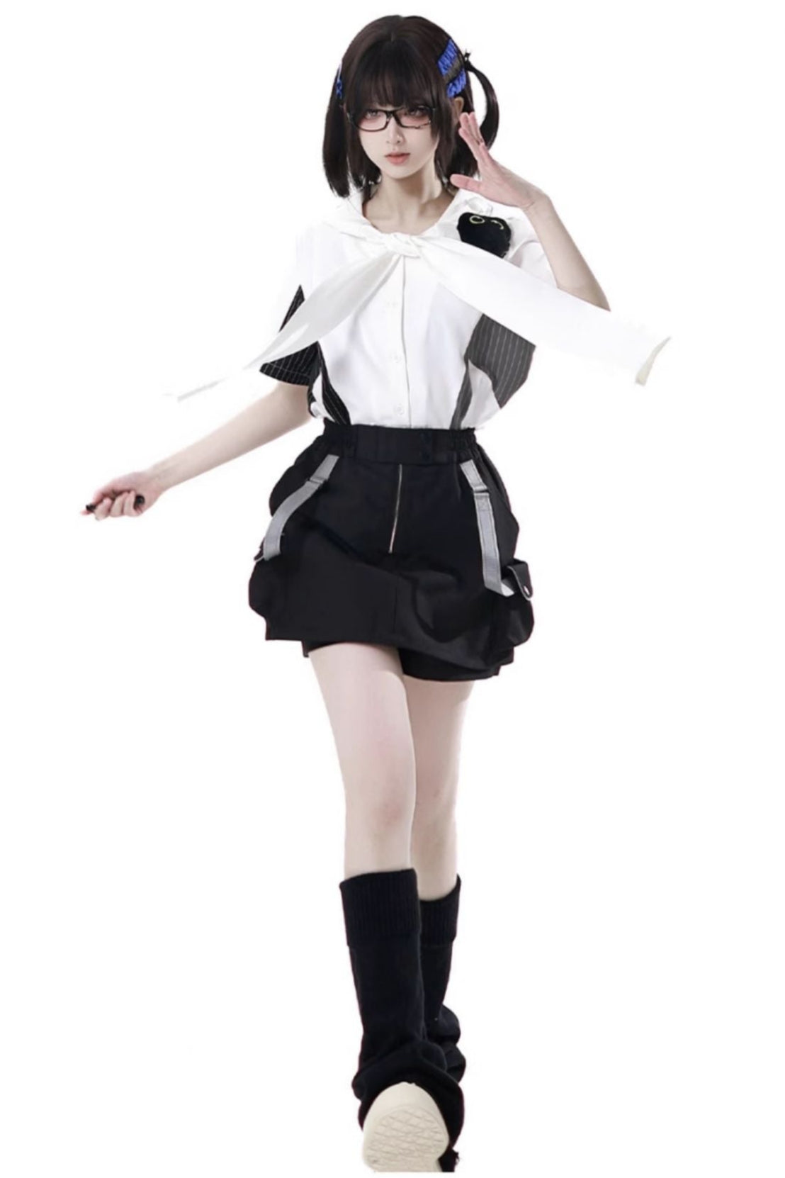 Stripe Stitch Design Shirt + Hooded Shirt + Shorts + Culottes + Tie