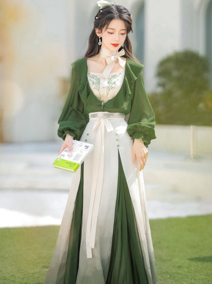 Lolita Chinese-style Top + Camisole + Long Skirt + Ribbon