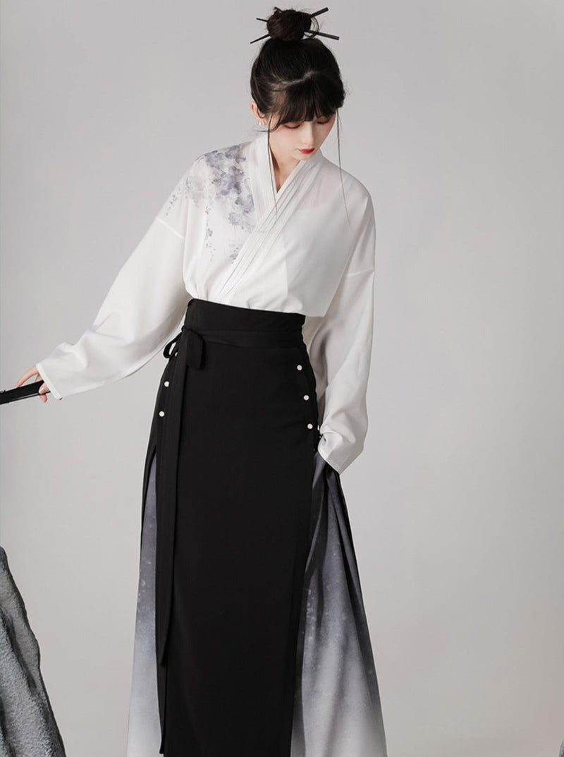 Dark Chinese-style Mode Pleated Skirt Set