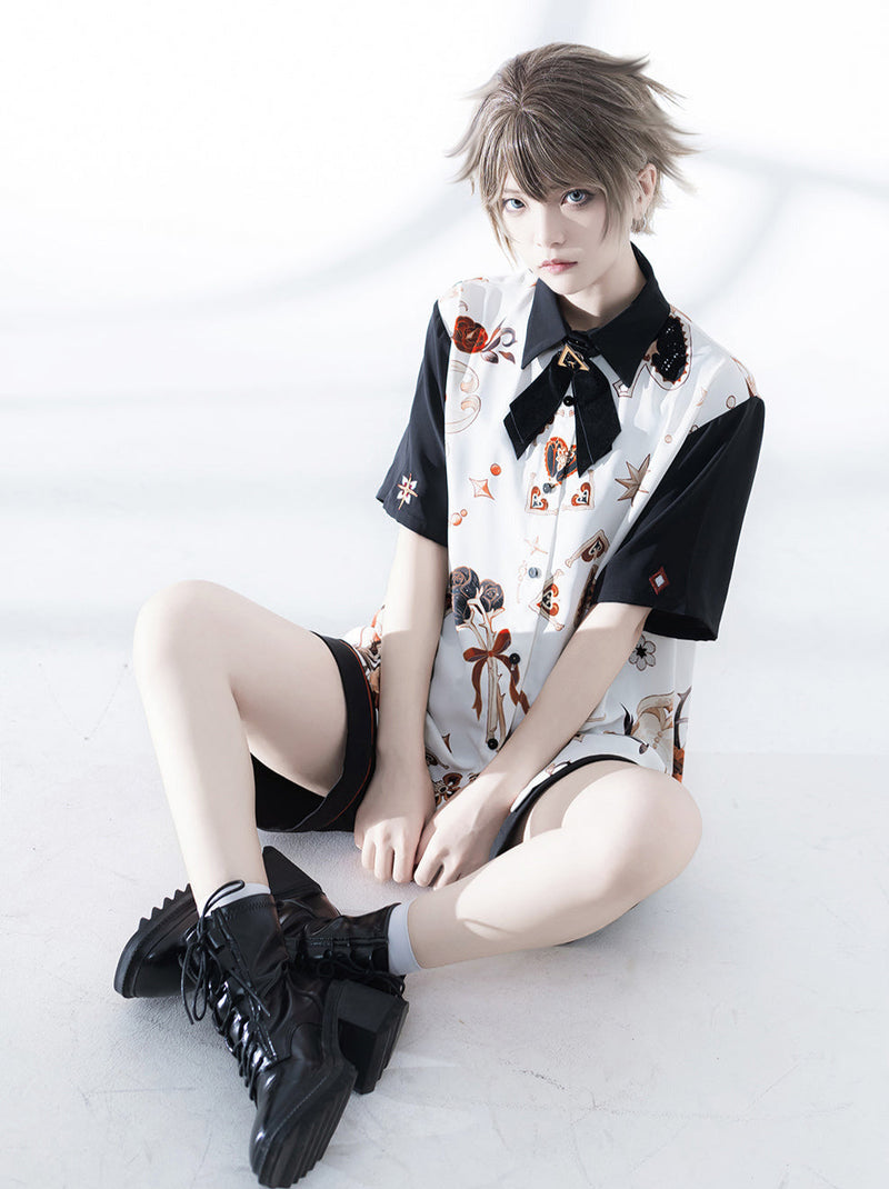 Flower Drunk Retro Print Shirt + Embroidery Shorts [pre-order]
