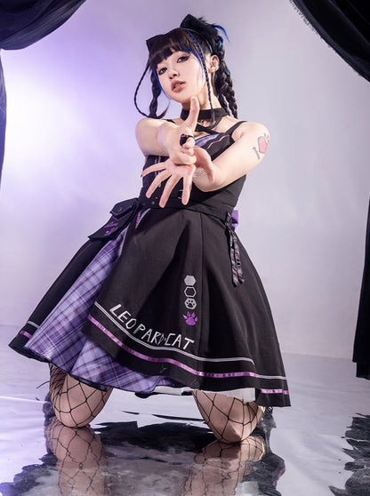 Dark Cat Asymmetric Suspender Skirt + Short Jacket