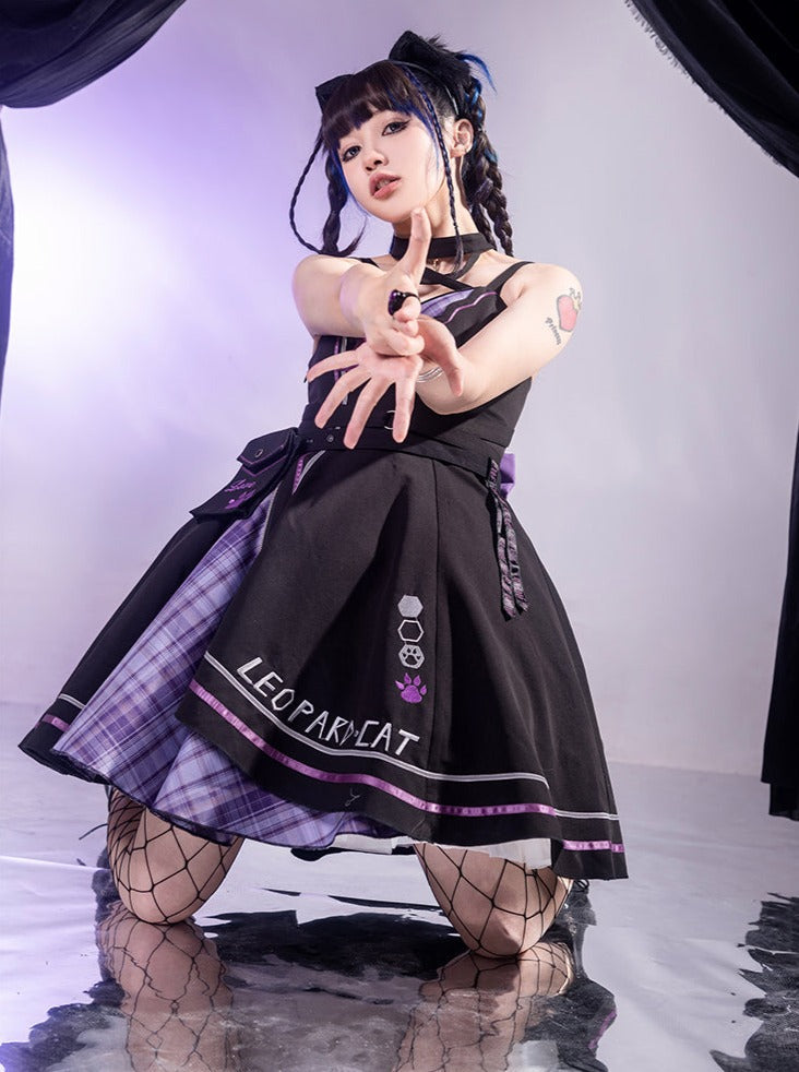 Dark Cat Asymmetric Suspender Skirt + Short Jacket