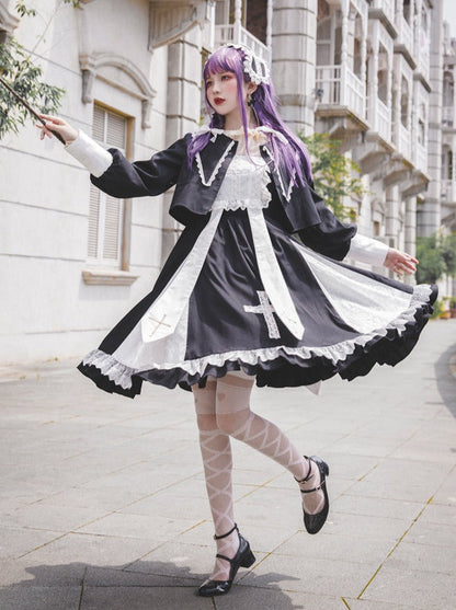 Cross Lolita Dress + Short Jacket + Headband + Veil + Collar