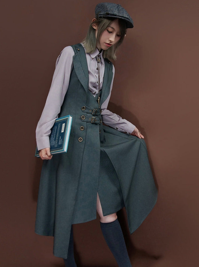 Steam Retro College Style Suit Collar Sleeveless Vest Dress [short/long]