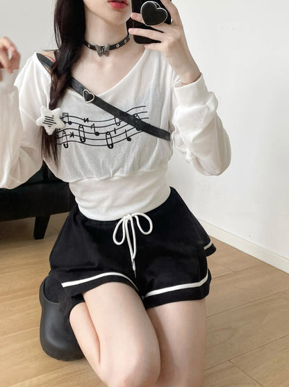 Sporty Mix Top + Hooded Hoodie + Camisole + Culottes