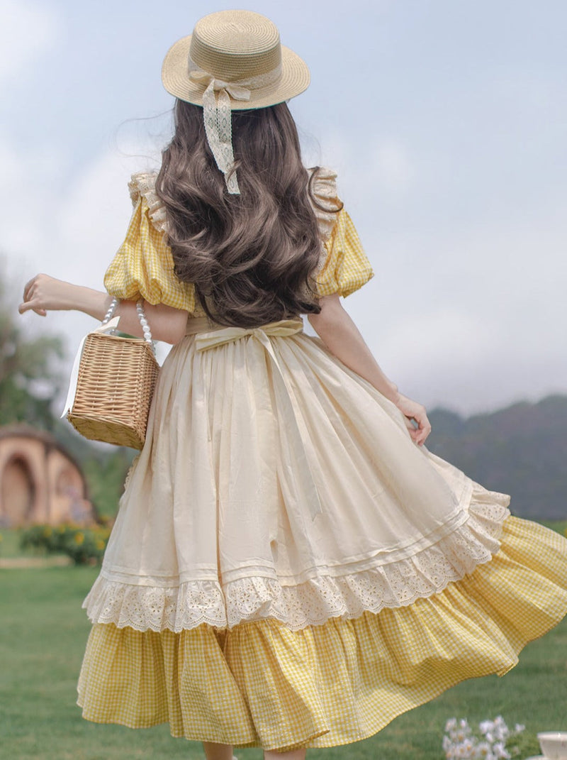 [pre-order] Retro Girly Yellow Dress + Apron + Ribbon