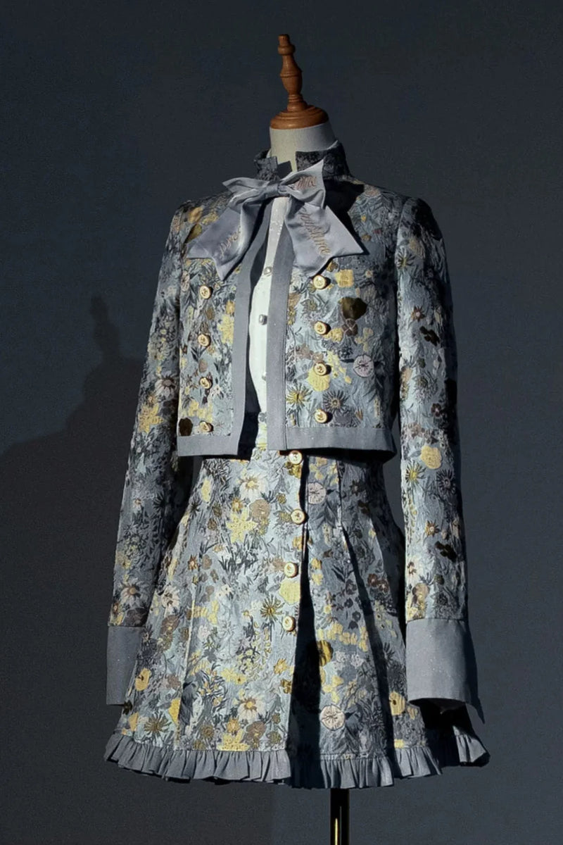 Golden Flower Design Dress + Skirt + Coat + Vest