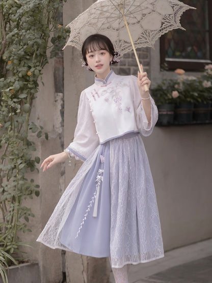 Chiffon Sweet Chinese-style Top + Skirt