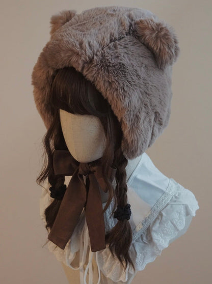 Fur Bear Velour Ribbon Hat